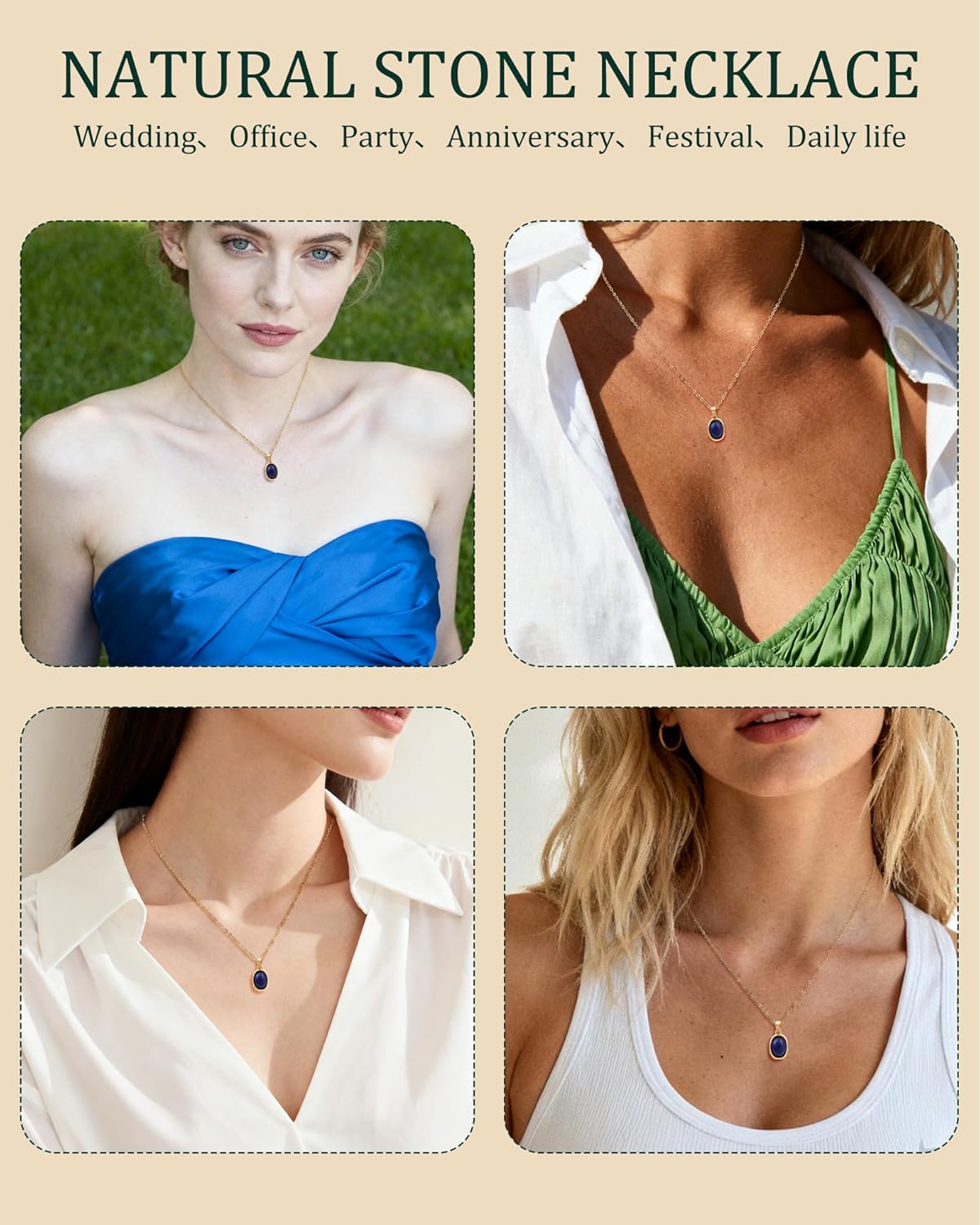 14K Gold Plated Gemstone Pendant Necklace for Women-Charm Blue Lapis lazuli Natural Stone Necklace, Dainty Western Jewelry Gift for Her - Image 6