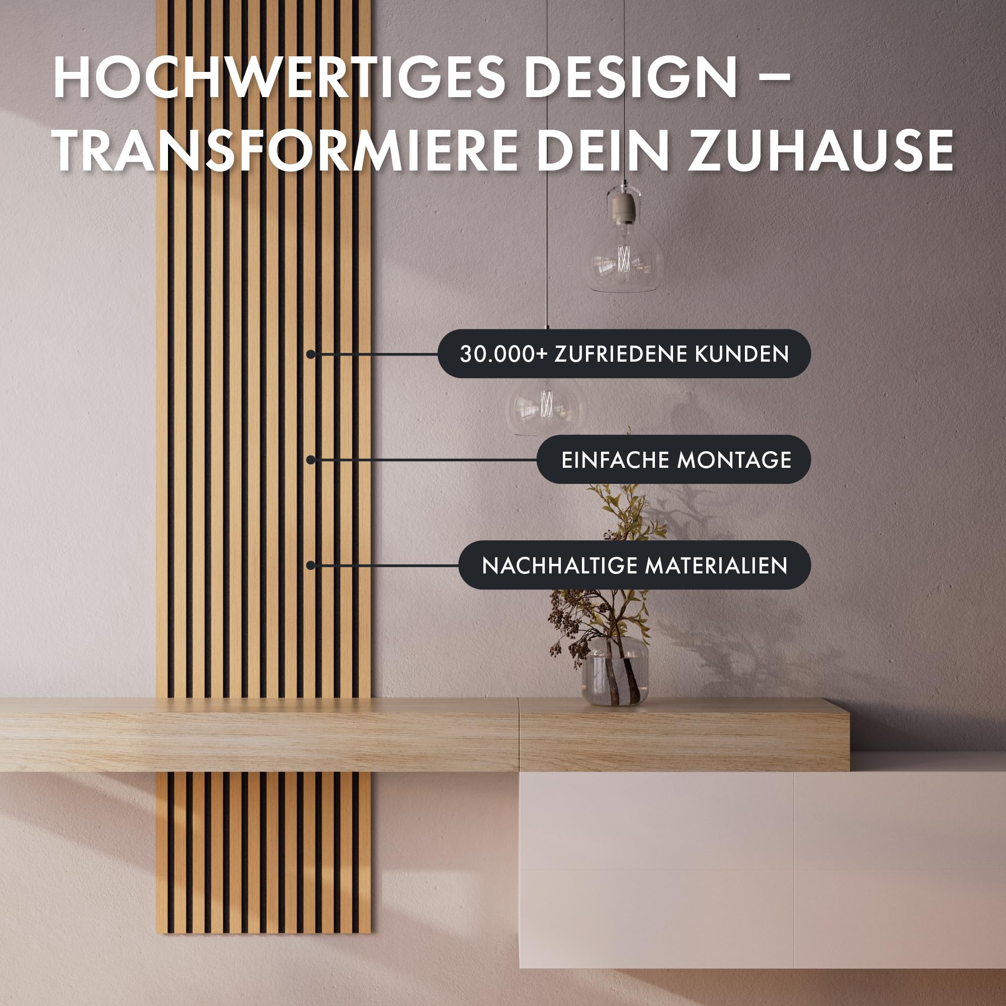 Momento Akustikpaneele Holz 240x50 cm - Made in Germany - Eiche Geölt Dekor - Wandverkleidung Wandpaneele Holz Eiche als 3D Lamellenwand für effektiven Schallschutz - Akustik Holzpaneele Wand