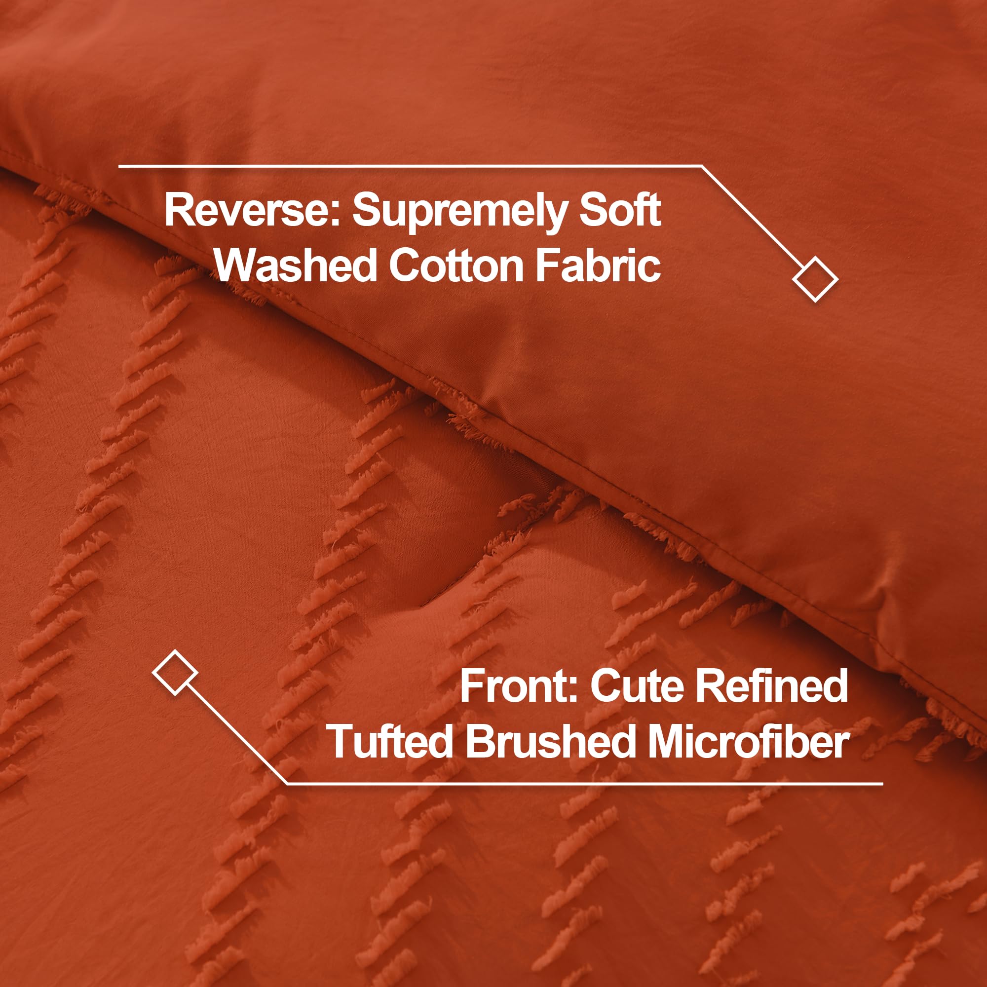 Litanika Burnt Orange Boho Queen-Size, komplet pościeli, terakota, lekka, puszysta, rdzawo-tuftowany design (228 x 228 cm, 1 poszwa na kołdrę i 2 poszewki na poduszki)