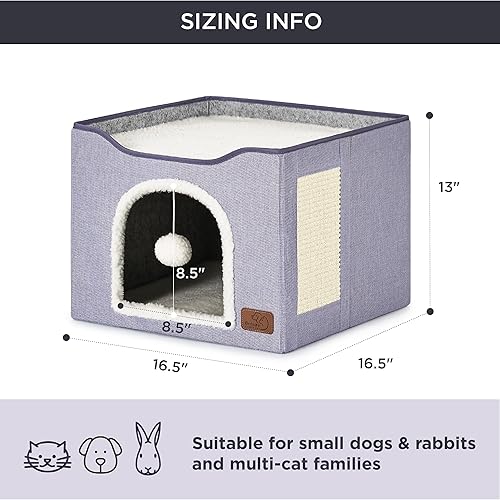 Miniatura 6 de Bedsure Camas para gatos de interior Cueva grande para gatos para casa de gatos con bola esponjosa para colgar y almohadilla para rascar, escondite