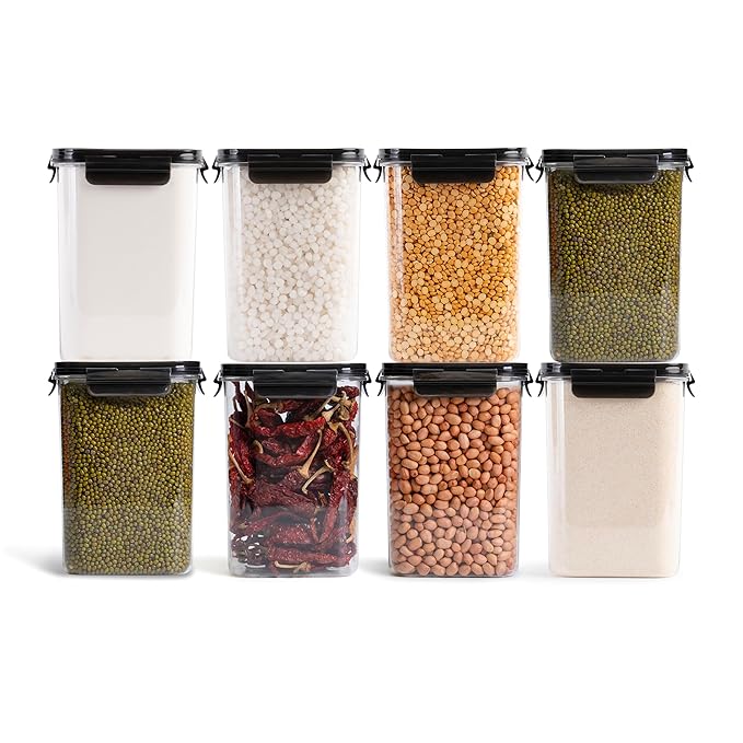 HomeWiz 1400ml Airtight Kitchen Storage Container with Lock Set (Set of 8) | Durable, BPA-Free, Food-Grade Plastic for Pantry & Fridge Organization | Keeps Food Fresh & Organized | 1400ML x 8