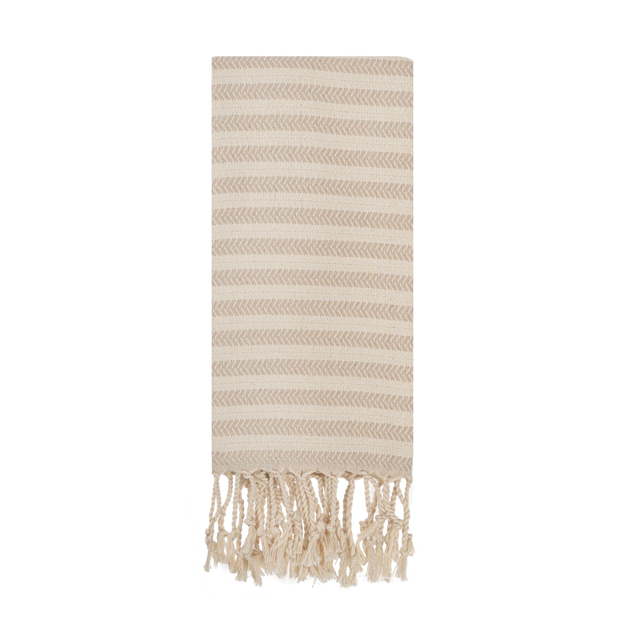 Blue Beach Turkish Towel Striped - 90 x180cm Large Turkish Hammam Peshtemal Towel - Super Absorbent, Quick Dry, Lightweight, Compact Towels for Swimming, Bath, Gym, Sauna and Travel (Beige)