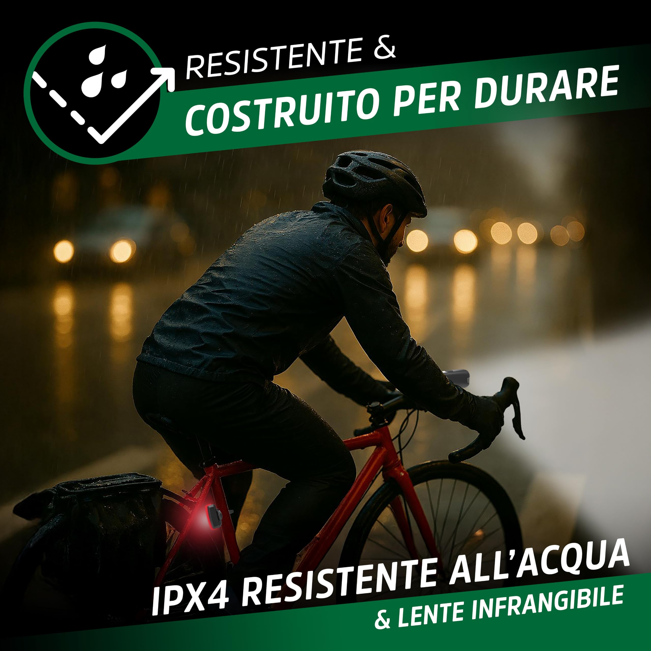 Set Energizer di Luci per Bicicletta Anteriori e Posteriori Ricaricabili 100-250 Lumen, Luci LED USB per Bicicletta, Fanale Anteriore e Luce Posteriore per Pedalate Notturne
