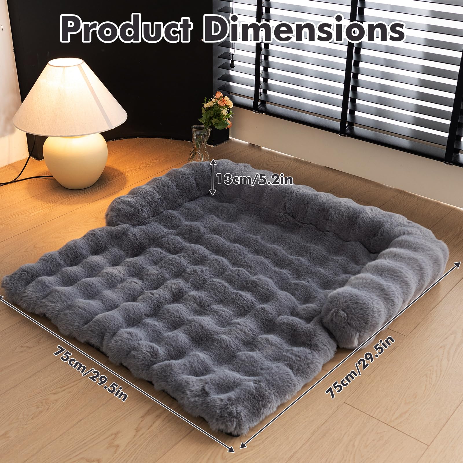 OKYUK Letto per Cani Super Confortevole, Divano, Copridivano Lavabile a Mano, Antiscivolo (Capelli Lunghi Grigio Scuro, L 75 x P 75 x H 13 cm)