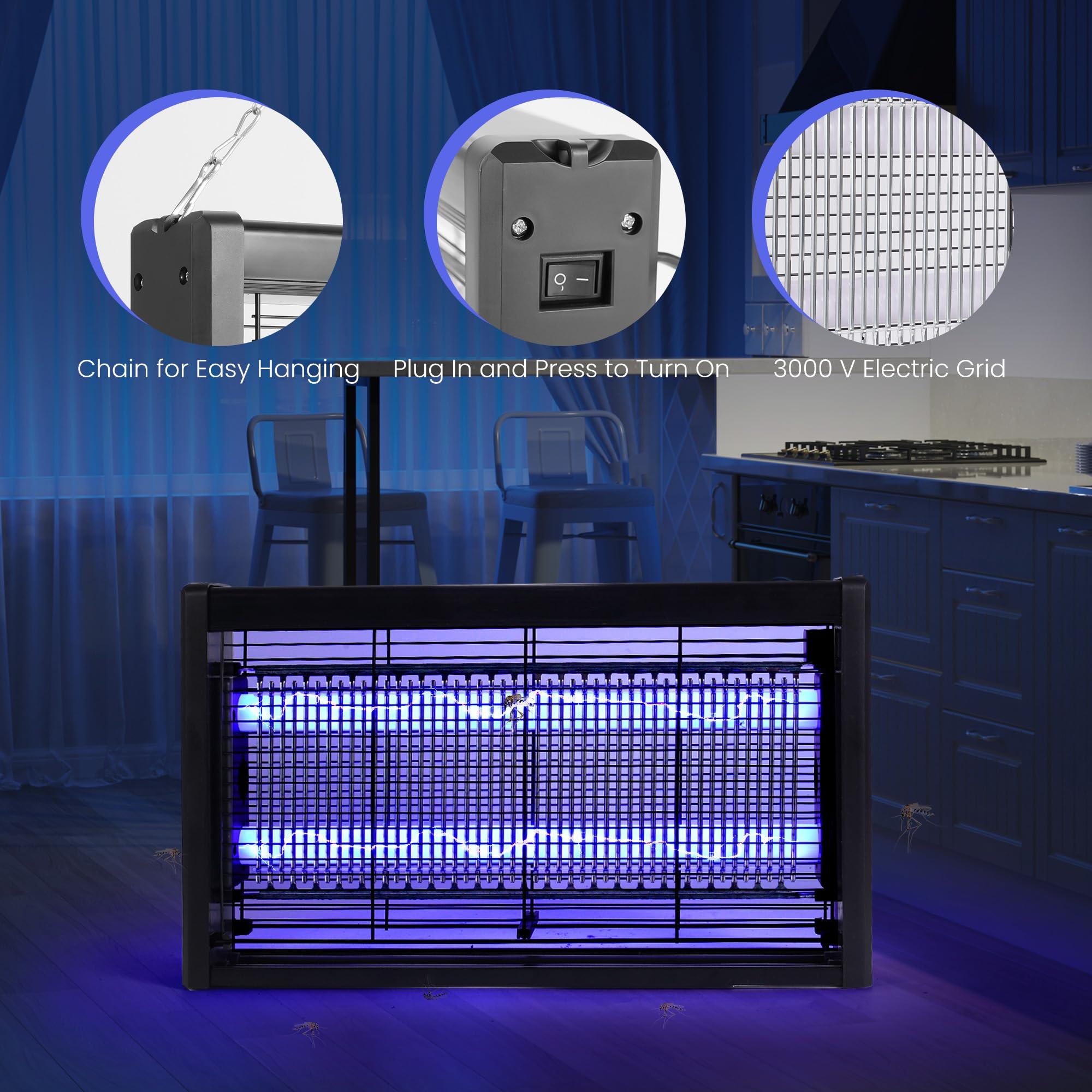 Lámpara matamosquitos Electrico, Matamoscas Eléctrico de 20 W,Mata Moscas, Antimosquitos y matamoscas electrónico para Interiores, Jardines domésticos y cocinas comerciales