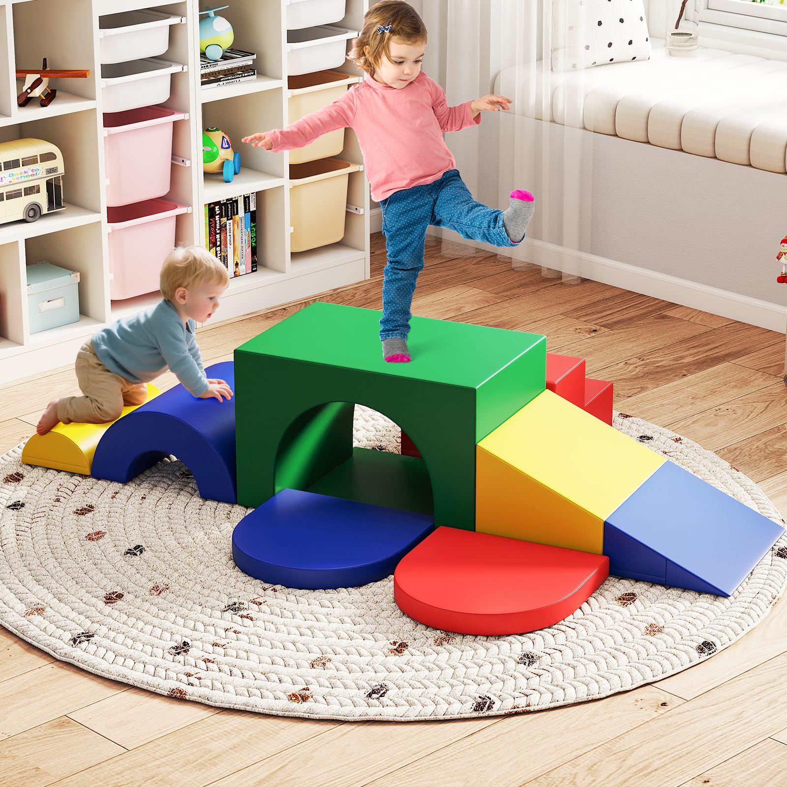 COSTWAY 7 teilige Schaumstoffbausteine, Softbausteine aus PU zum Krabbeln, Klettern & Rutschen, Riesenbausteine aus Schamstoff, Großbausteine XXL Indoor für Kinder ab 1 Jahr (Grün)