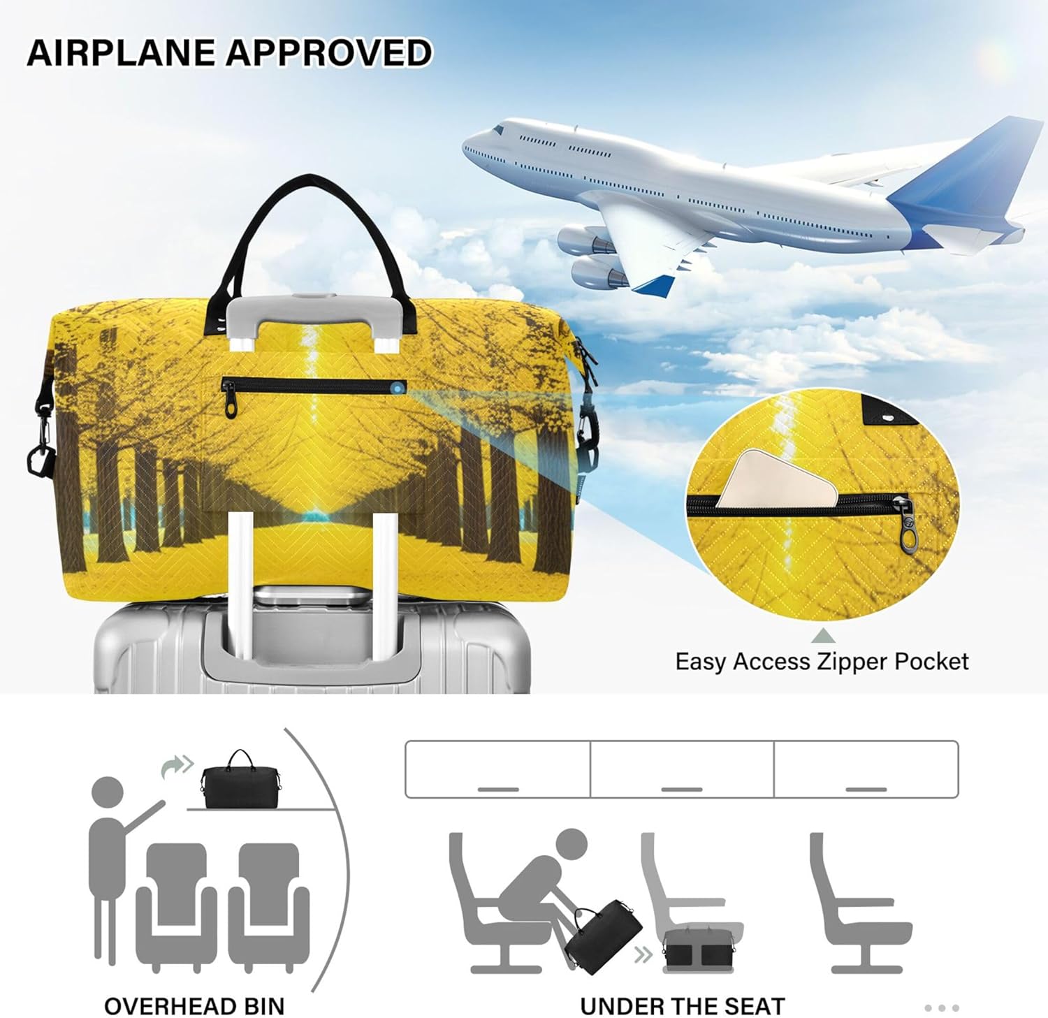 トラベルダッフルレディース&amp;トイレタリーポーチ2個セット、かわいいアートレディース荷物バッグ、キャリーオンウィークエンダーバ