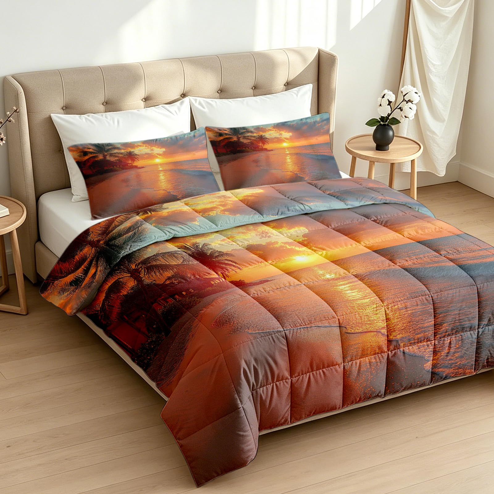 Sommerdecke 155x220 Tropische Sandstrand Waschbar Bettdecke Ohne Bezug