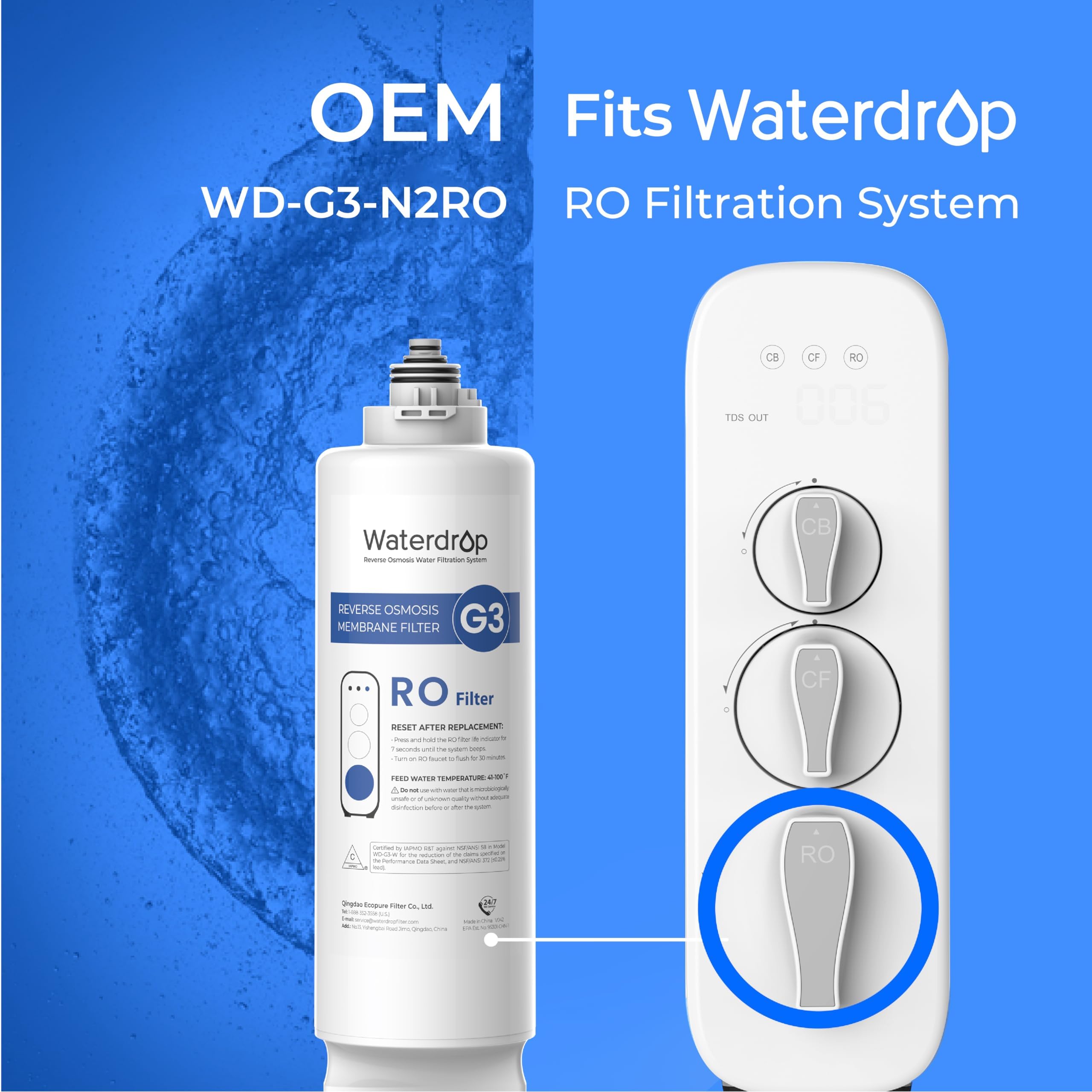 Waterdrop WD-G3-N2RO Filter, 2 Jahre Lebensdauer, Ersatz für WD-G3-W Umkehrosmose-System
