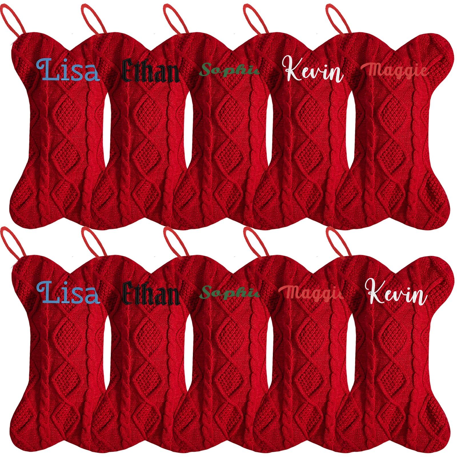 10 calcetines de Navidad grandes de 16.5 pulgadas con nombre bordado personalizado para la familia, calcetines de Navidad con nombre para colgar en la chimenea, decoración de fiesta de Navidad