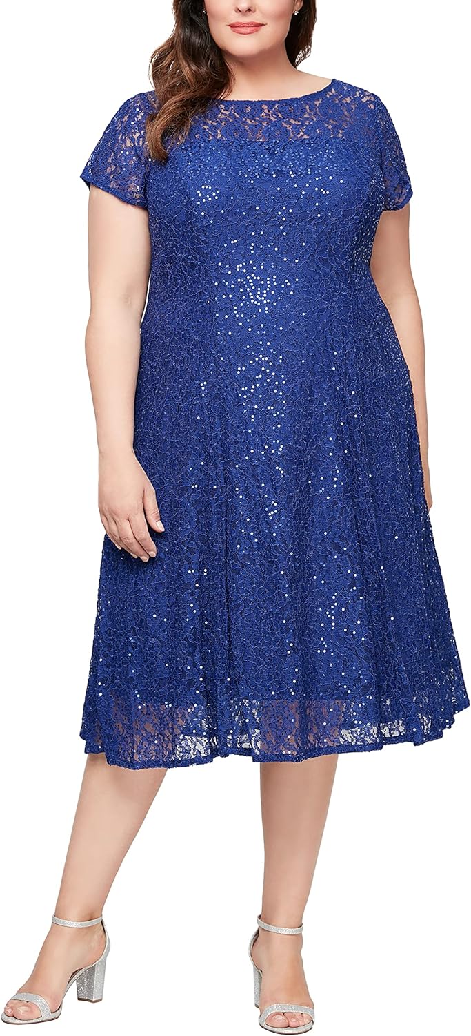 s.l. fashions women's plus size sequin lace fit and flare dress 16 plus iris