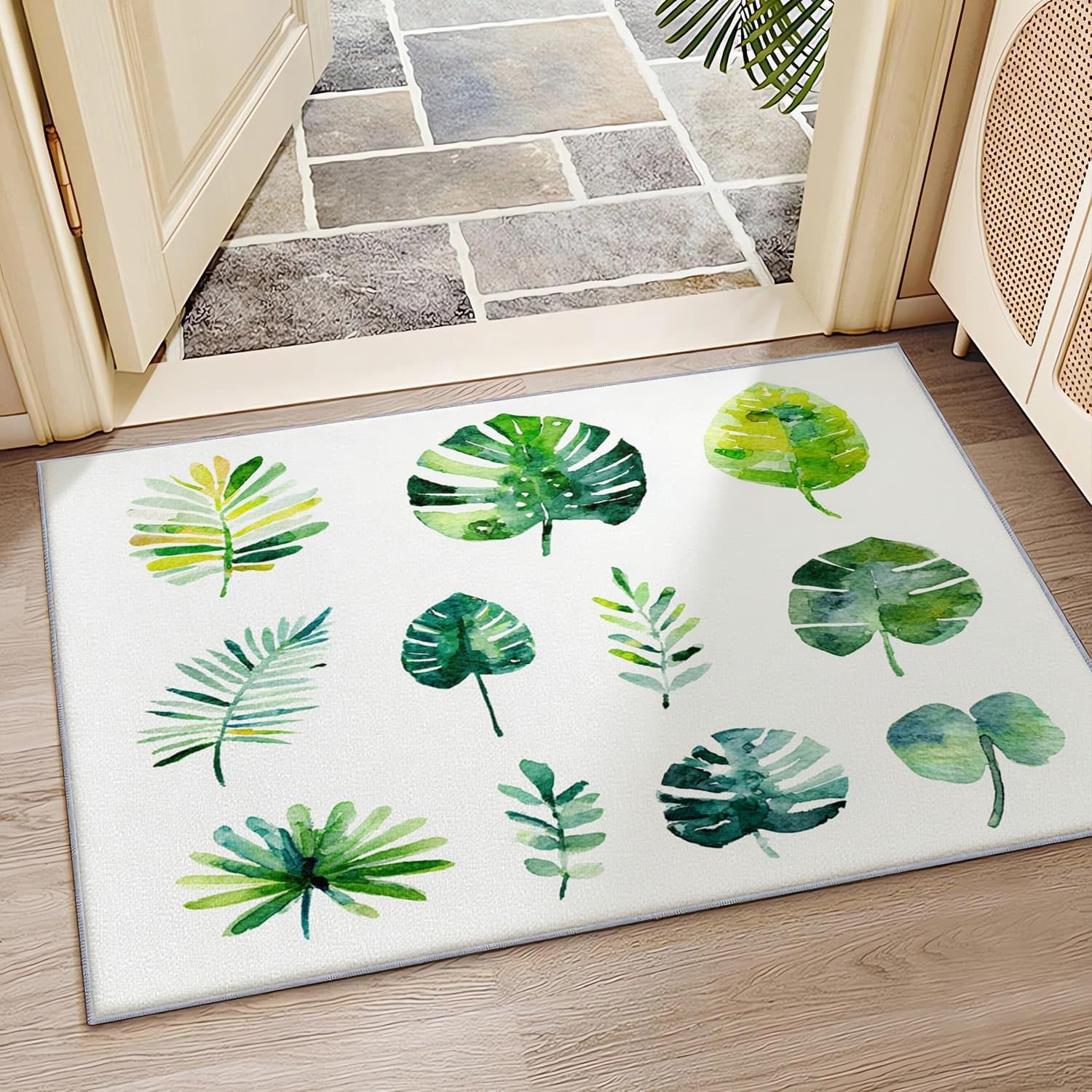 Dywan do wnętrz 120 x 170 cm malowana tropikalna monstera pyszne dywaniki z krótkim włosiem antypoślizgowe zielone nowoczesne dywany do salonu, wejścia, jadalni i strefy przejściowej