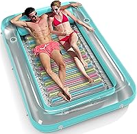 Vista 9 de Jasonwell Flotador de piscina inflable 4 en 1 para bronceado - Flotador de balsa para tomar el sol, juguetes, colchoneta para cama de bronceado