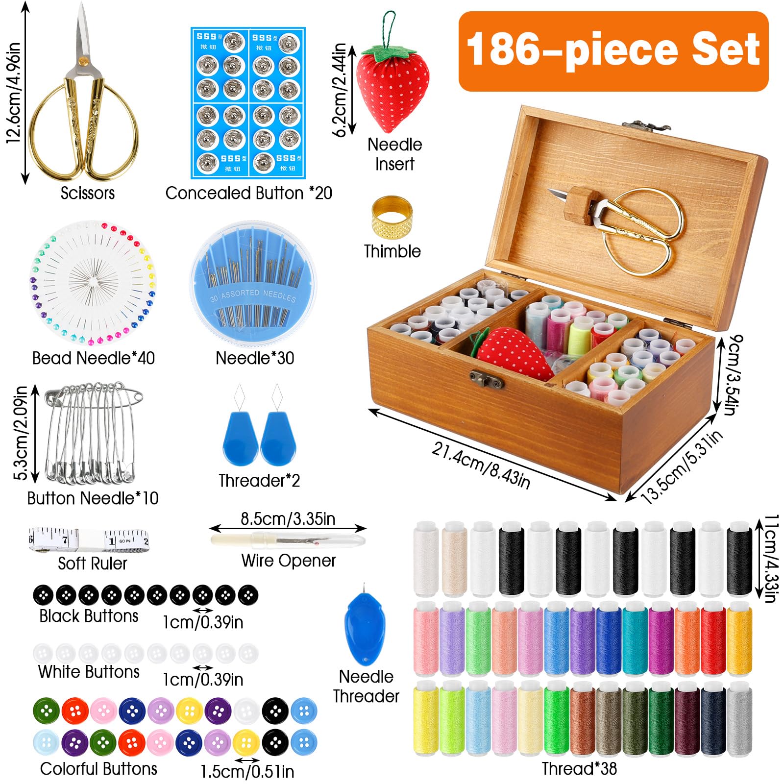 JABNOW Set Cucit 186 Pezzi, Kit Viaggio Con Ago E Filo Per Cucire, Kit Cucit Con Forbici E Righello, Kit Cucito Da Viaggi Per Principianti, Regali Pensati Per Le Feste Con Set Da Cucito