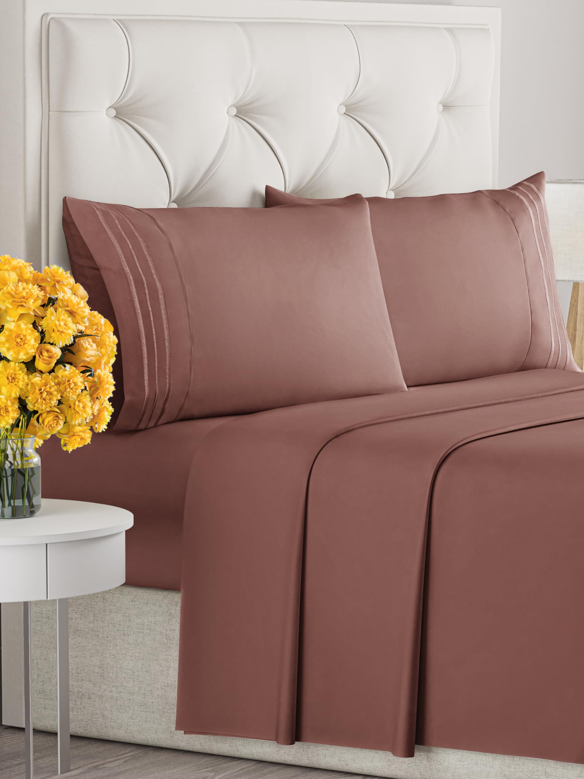 King Size 4 Piece Sheet Set - Extra Soft, Breathable, And Cooling Sheets - Hotel Luxury Durable Bed Sheets for Women & Men - Deep Pockets, Easy-Fit & Wrinkle-Free Sheets - Clay Oeko-Tex Bed Sheet Set