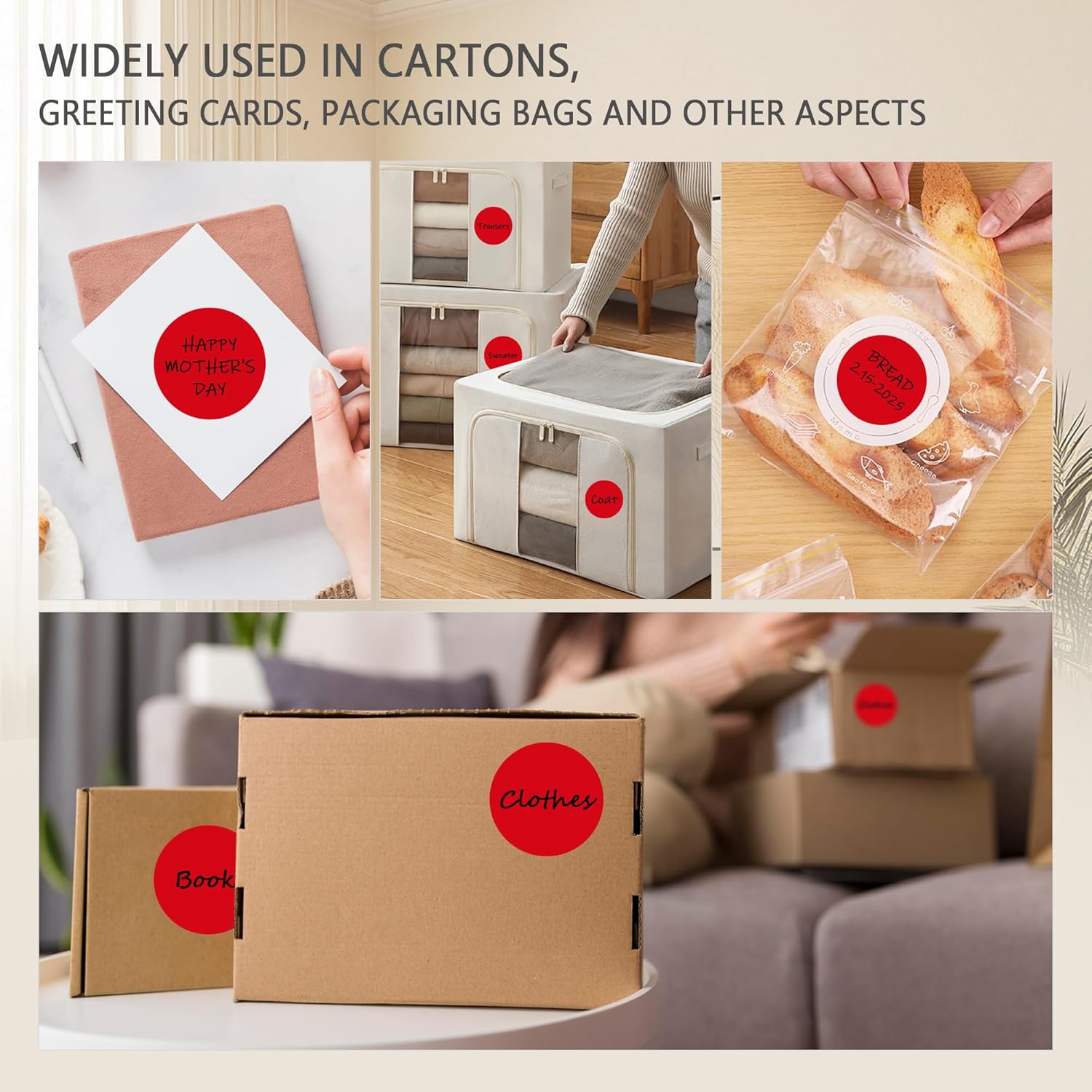 PARLAIM 3" Diameter Round Red Color Coding Sticker, 4 Rolls 2000PCS Circle Dot Label,Permanent for Inventory Box Labeling