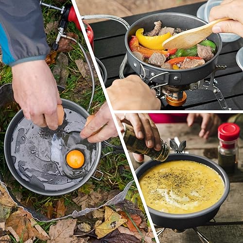 Miniatura 7 de Juego de utensilios de cocina de aluminio para acampar al aire libre, juego de tetera y sartenes plegables, ollas ligeras, sartenes con bolsa de