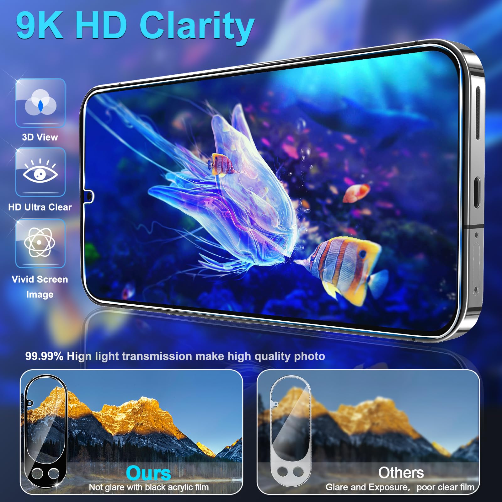 3 Pack Glass Screen Protector for Google Pixel 10 Pro XL [6.8 inch] with 3 Pack Camera Lens Protector, 9H Tempered Glass, Fingerprint Unlock, HD Ultra-thin Bubble-Free