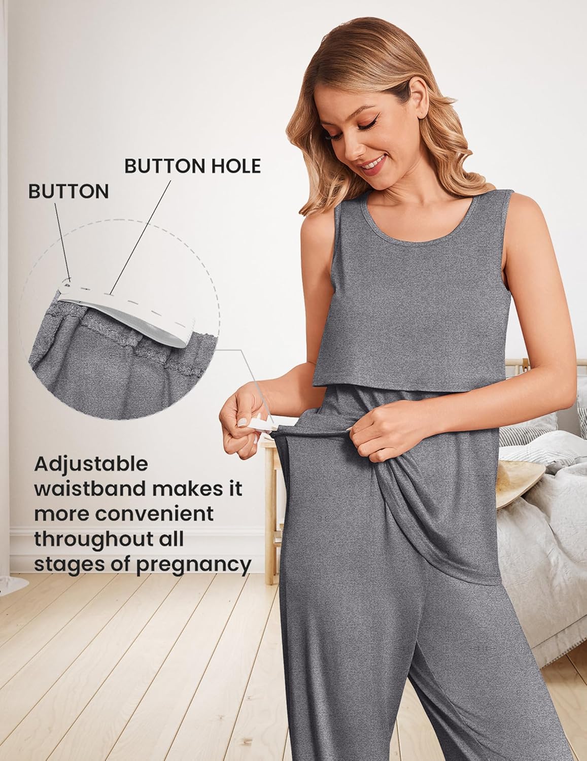 Ekouaer Nursing Pajamas Maternity Robe Set 3 Pieces Postpartum Maternity Pajama Set Pregnancy Breastfeeding Pj - Image 6