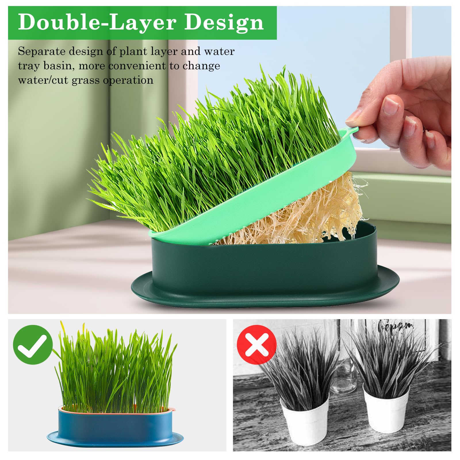 2 Piezas Caja de Hierba para Gatos, Maceta hidropónica para Hierba Gato, Kit de Cultivo de Hierba para Gatos, Caja Plantación Hierba, Bandeja para Hierba de Gato Apto para Todos los Gatos