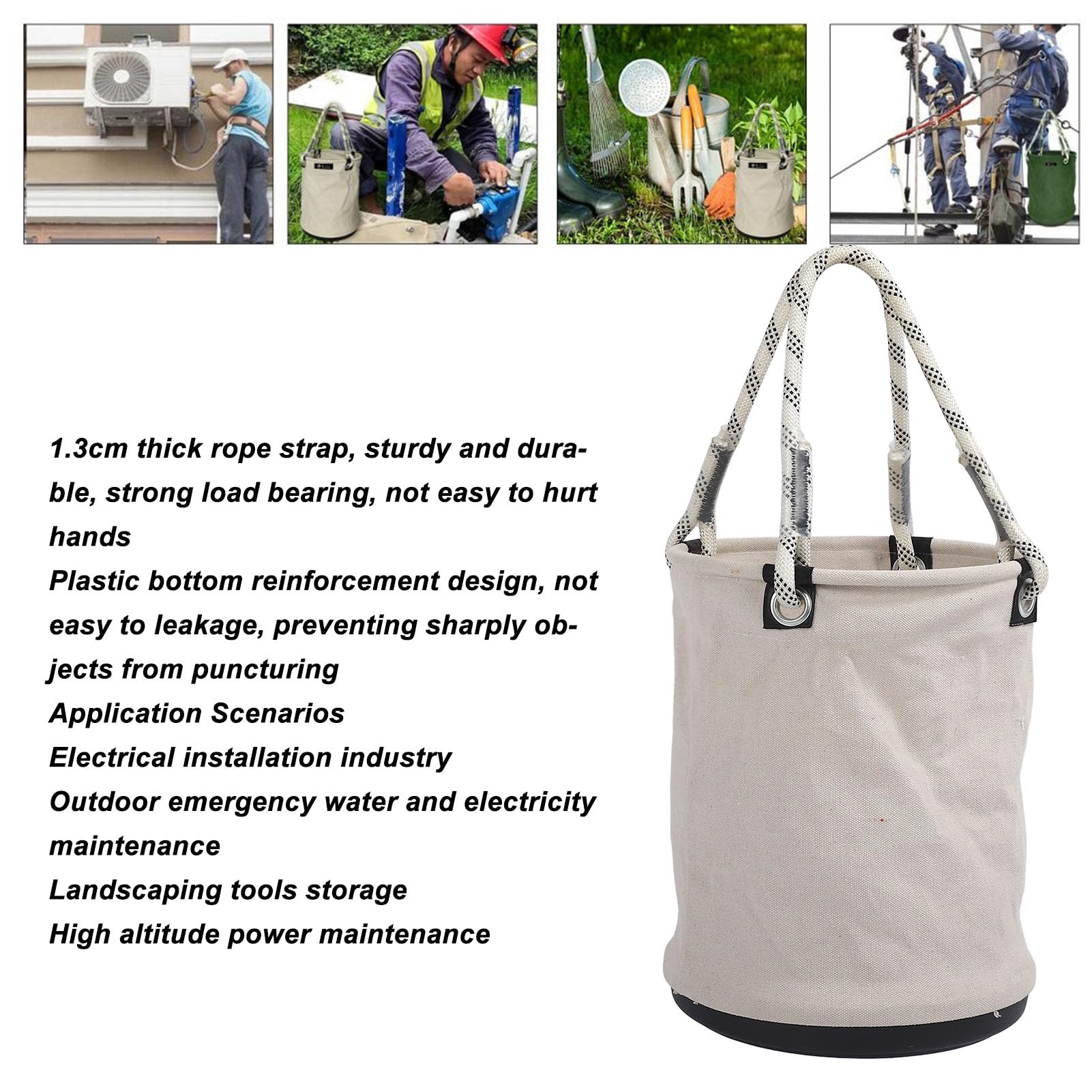 Alomejor Bolsa de Herramientas de Lona, ​​organizador de Herramientas de Carga Resistente Al Fuego, 30kg, para Varios Proyectos (WHITE)