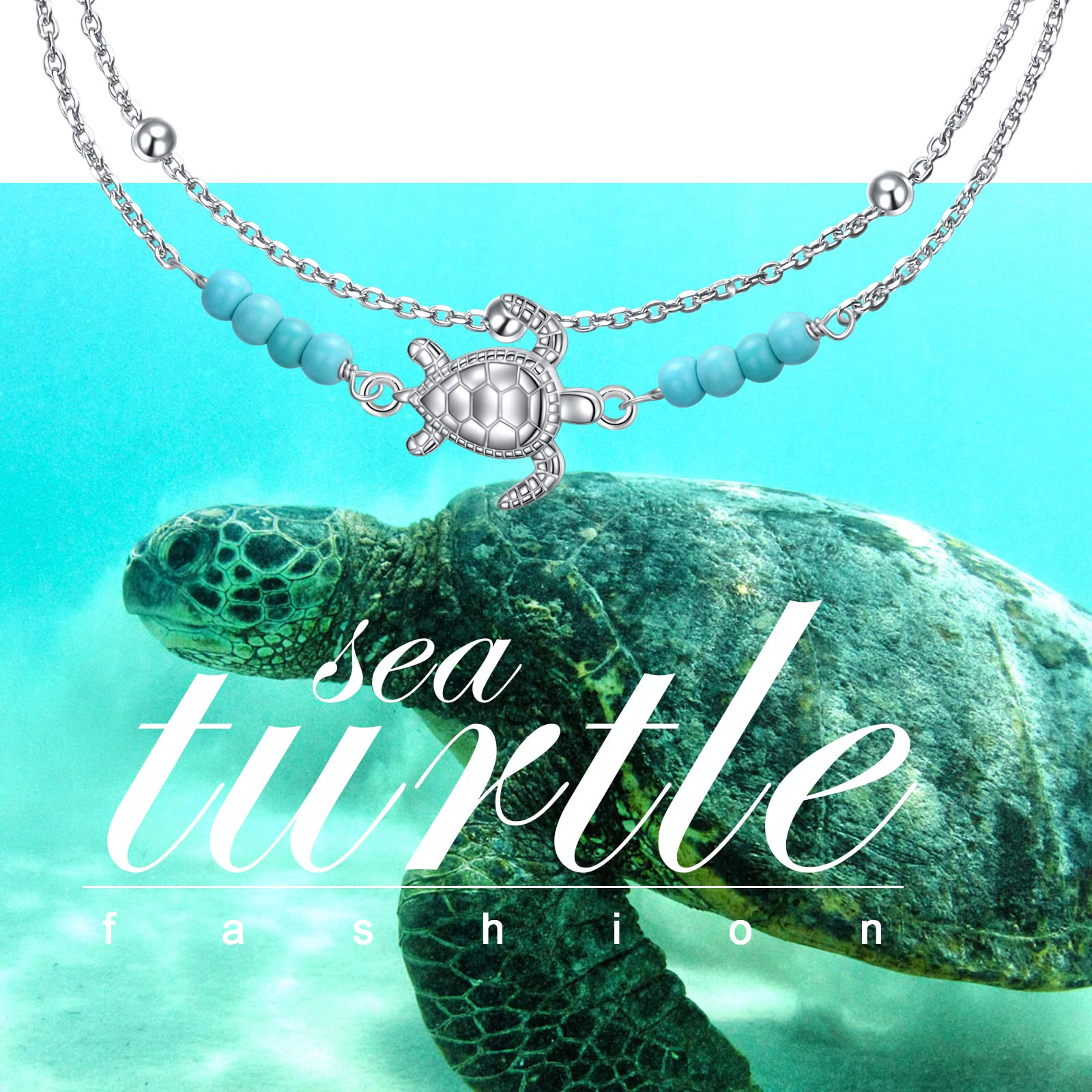 Flyow S925 Sterling Silber Layered Fußkettchen für Frauen Meerjungfrau/Schildkröte/Mond Stern Einstellbare Fuß Fußkettchen Schmuck Geschenke für Frauen Mädchen
