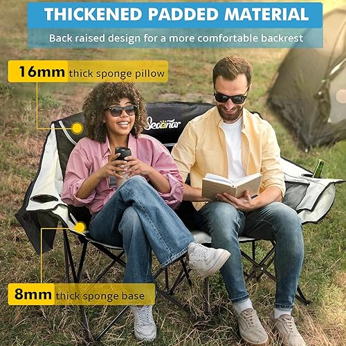 Miniatura 3 de Silla de campamento doble para adultos, silla plegable al aire libre con 2 bolsas enfriadoras, soporta 500 libras, silla de campamento resistente