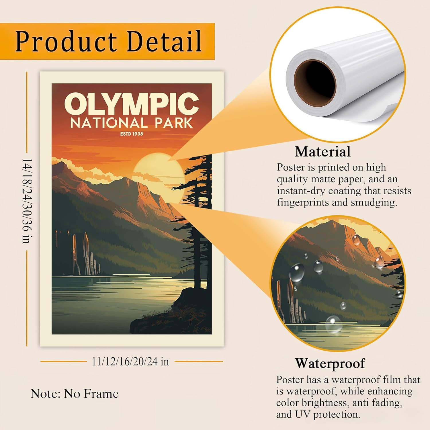 Vintage Olympic National Park Posters - Travel Posters Wall Art, Nature Pictures Wall Decor, National Park Wall Art, National Park Prints for Office or Living Room 12x18 24x36 (Unframed)