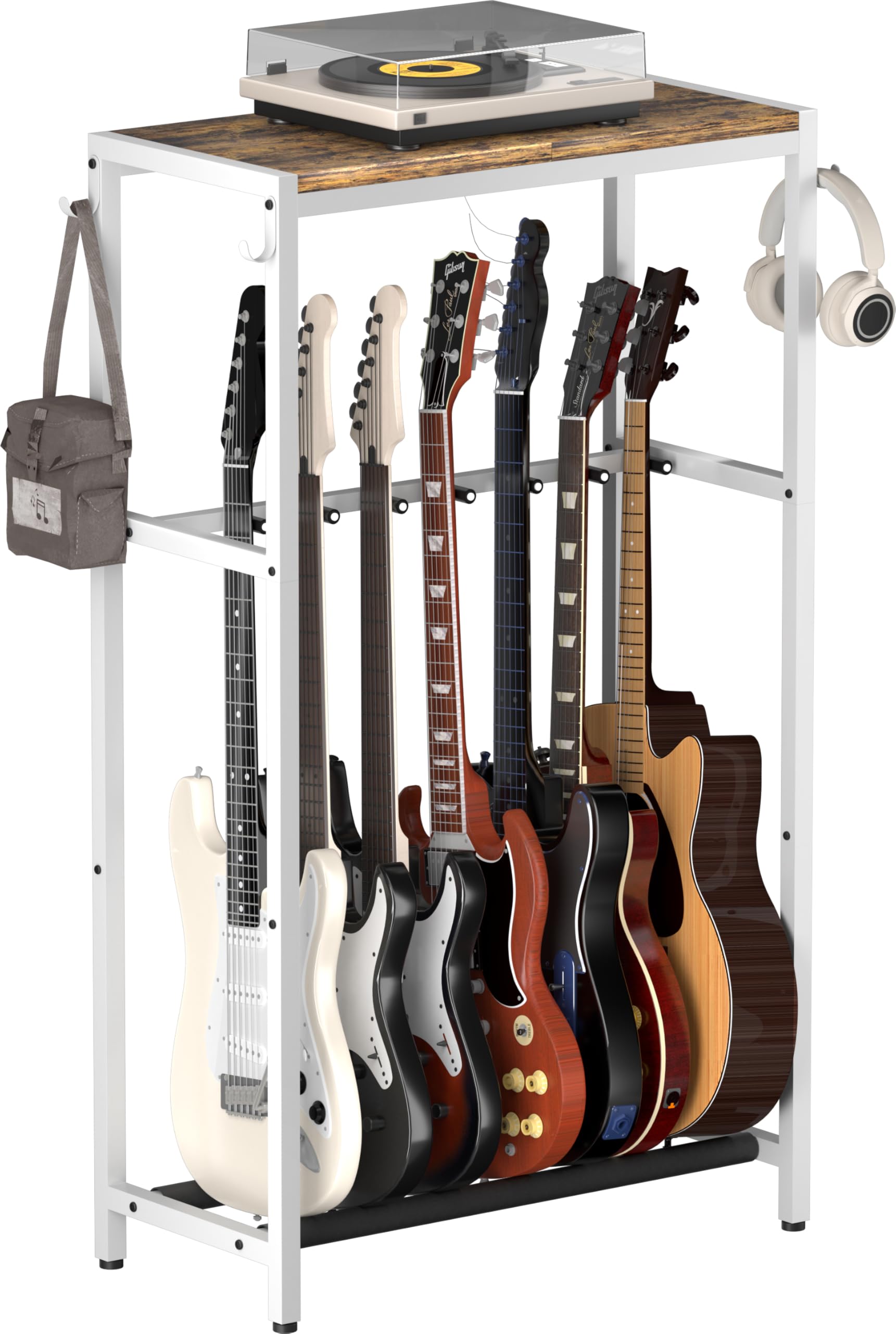 Gitarrenständer, mehrere Gitarrenständer Halter mit oberem Aufbewahrungsregal für Akustik-, E-Gitarre, Bass, Gitarren Display Rack für 7 Saiteninstrumente, für Zuhause, Bühne, Studio