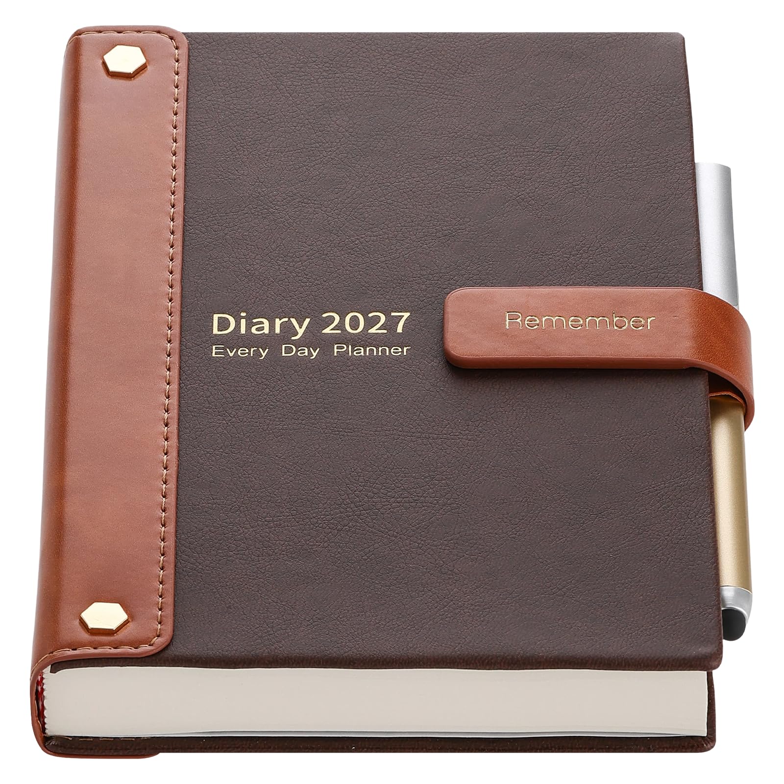 Mljtoyo Diary 2027,2027 Diary A5 Page a Day, Full Year Diaries,Brown