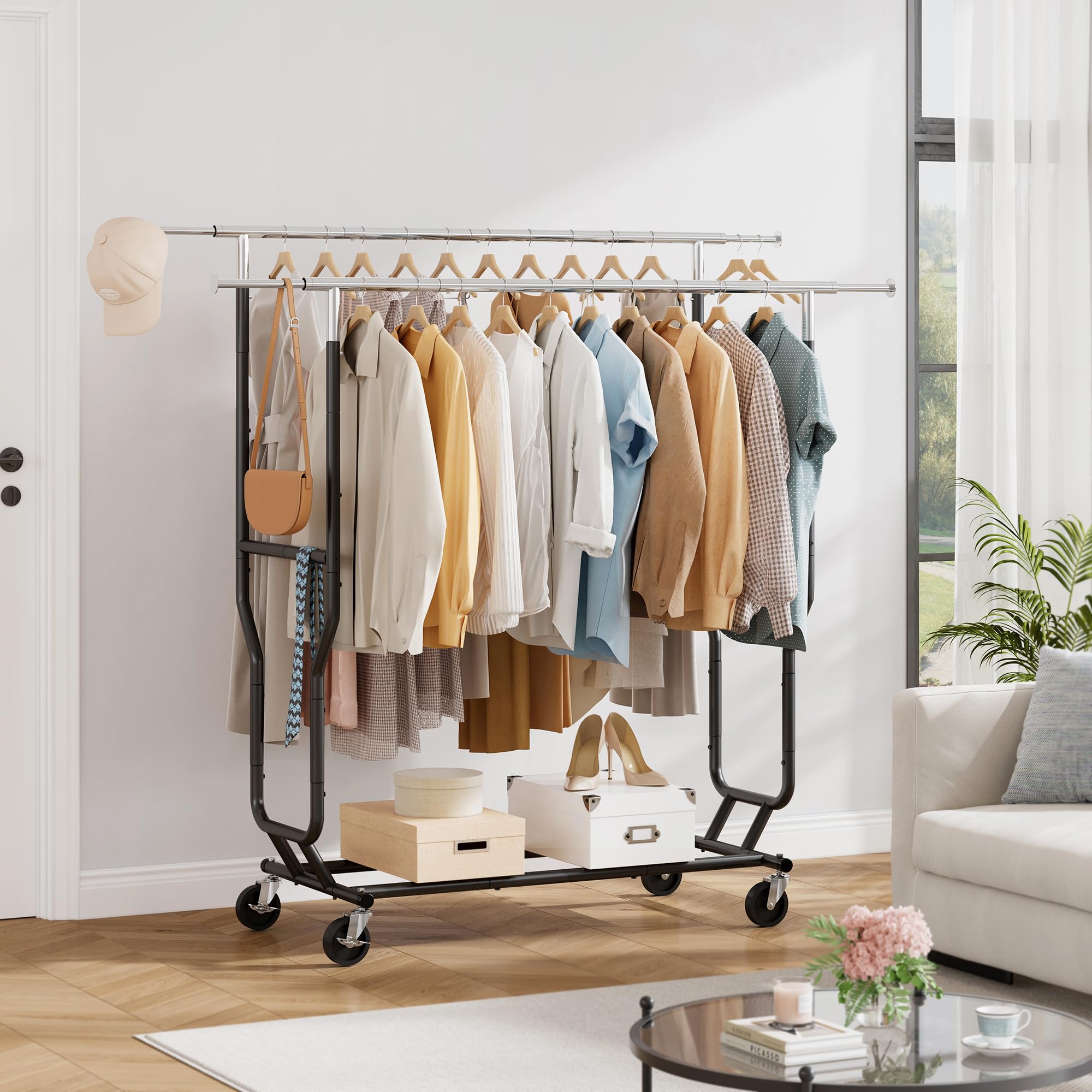 Snapklik.com : Tajsoon Clothes Rack Heavy Duty Rolling Garment Rack