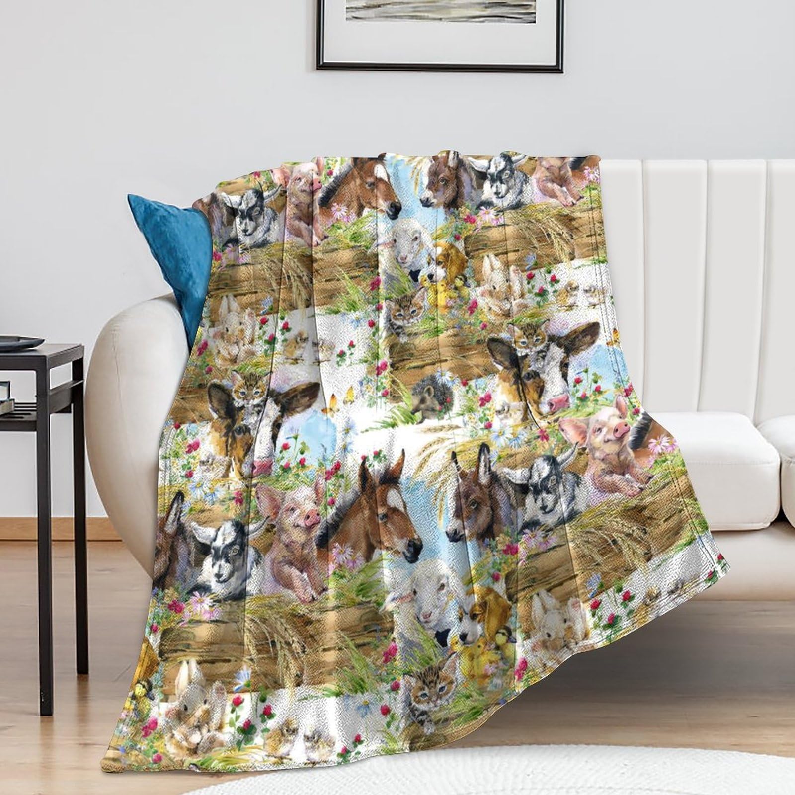 Simpatici animali domestici pollo cane anatra asino gattino gatto maiale floreale morbida flanella coperta da viaggio, soggiorno casa divano decorazione coperta, dormitorio ufficio pisolino coperta