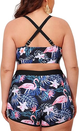 Miniatura 6 de NIeyook Traje de baño tankini de 3 piezas para mujer, talla grande, con pantalones cortos y brasier deportivo