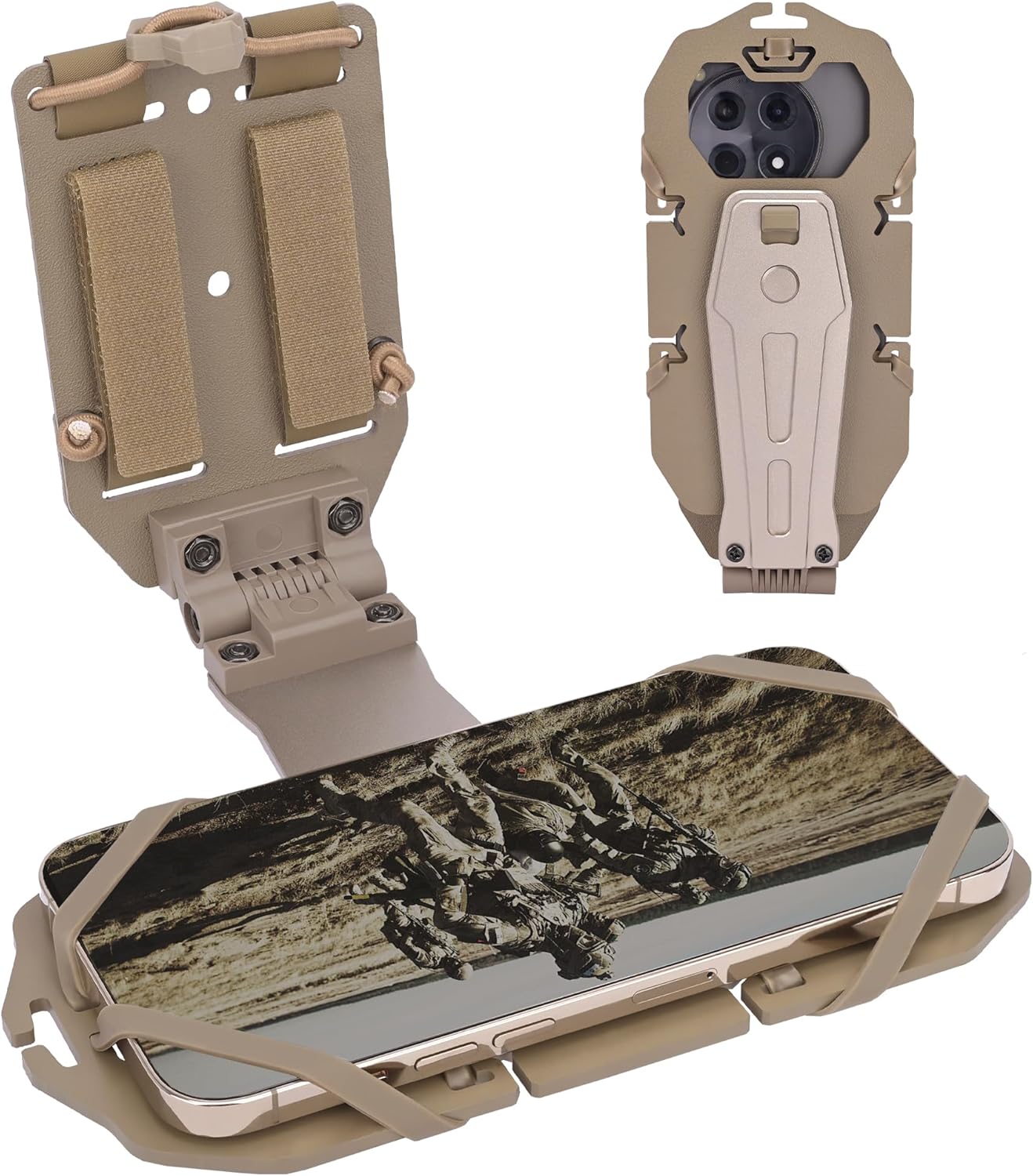 Tactical Gear Plate Carrier Vest Accessories, 90° Rotating MOLLE Phone Holder for 4.7"-7.8" Screens, Foldable Tactical Phone Chest Mount Holder for Police & Airsoft Gear