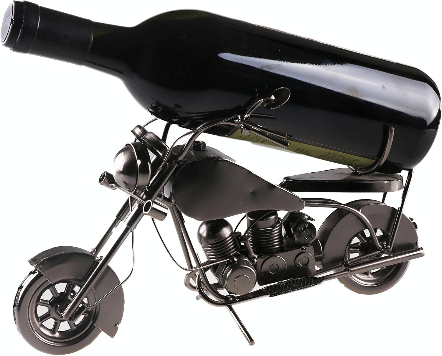 Clever Creations Metal Wine Bottle Holder, Vintage Figurine Wine Rack Décor for Tables, Shelves and Countertops, Motorcycle
