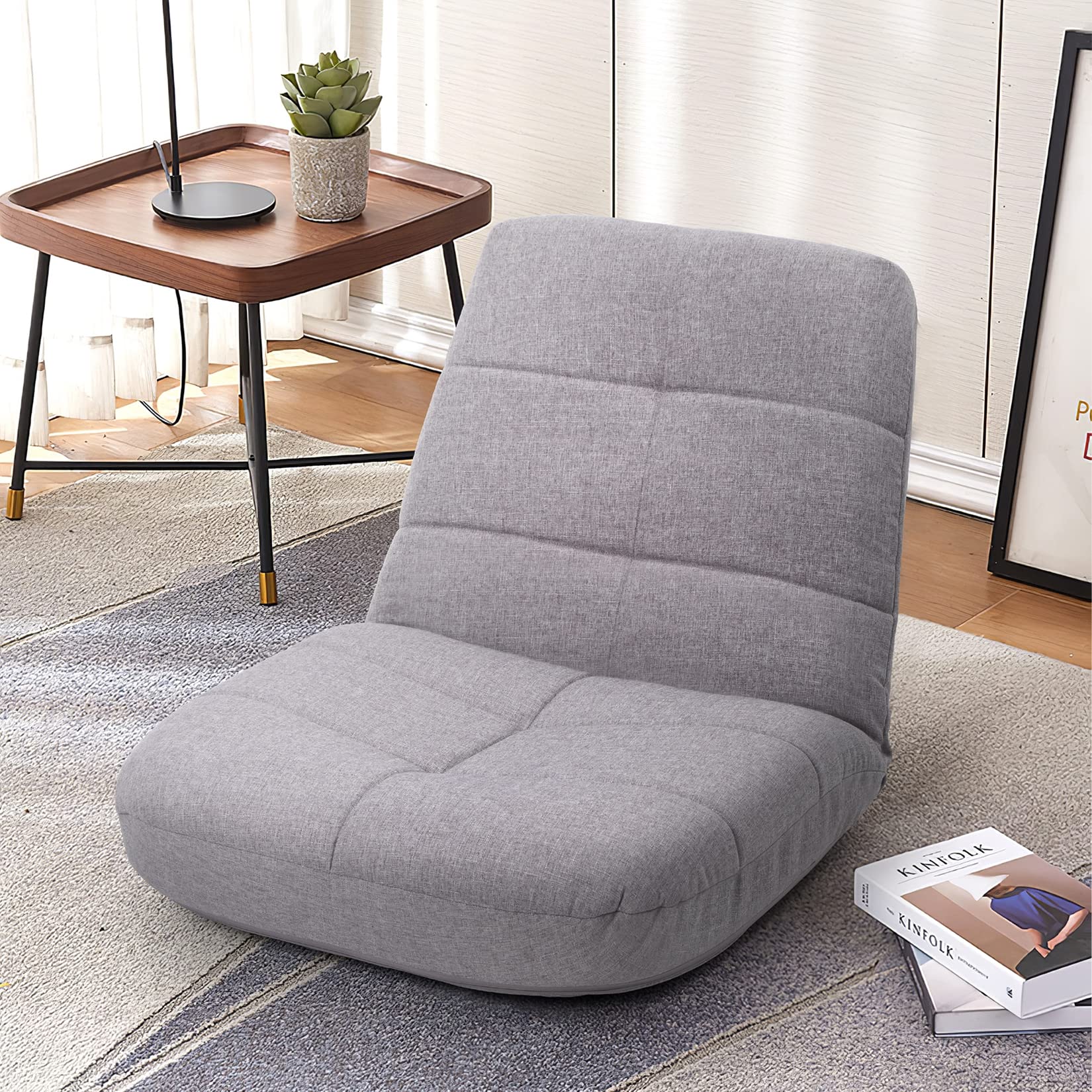 Pellebant5-Position Adjustable Gaming Floor Chair, Folding Padded Floor Chair with Back Support, Comfortable Chair with Backrest for Home and Office, Perfect for Living Room, Bedroom - Grey