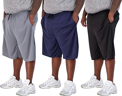 Real Essentials Men's Big & Tall 3-Pack Dry Fit & Mesh Active Athletic Perfomance Shorts (3X-5X)