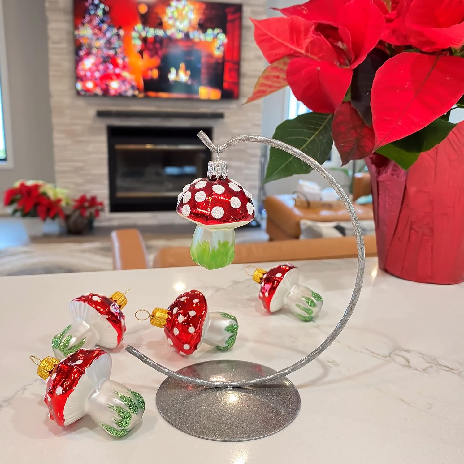 Christmas Glass Ornament Lucky Mushroom for Gift, Little Ornaments Mini Redcap Toadstool for Christmas Tree Decor - by Polish Gallery - Image 3