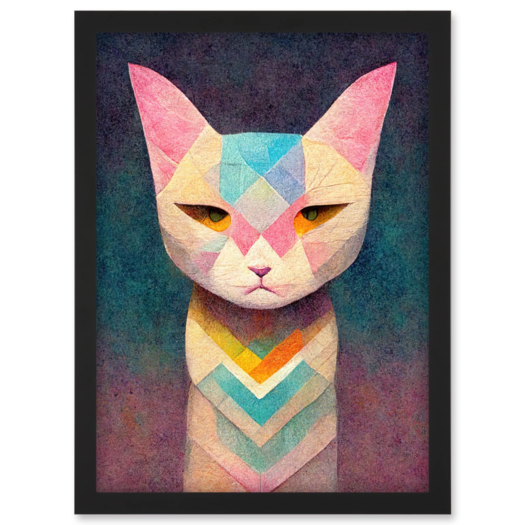 Doppelganger33 LTD Geometric Egyptian Cat Pastel Boho Artwork Framed Wall Art Print A4