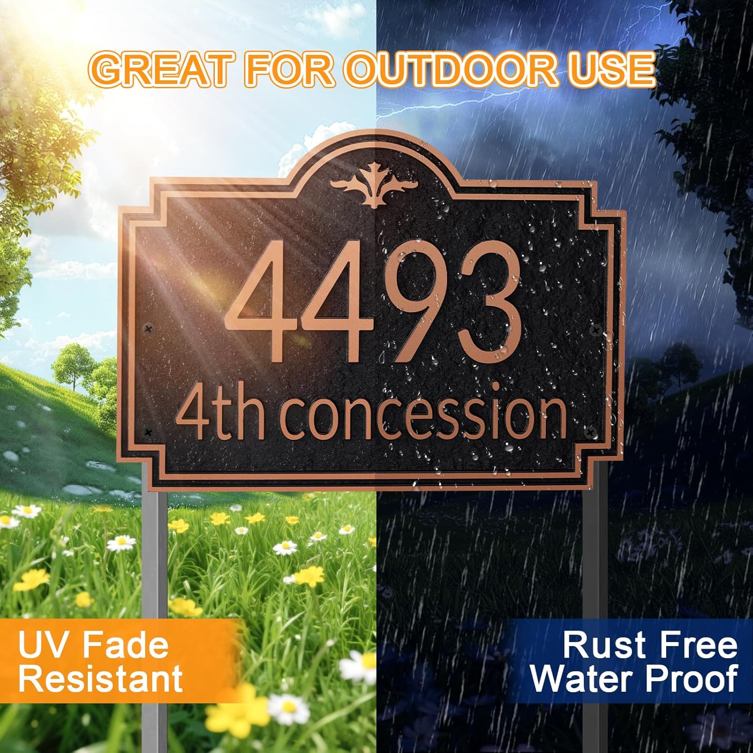 Customizable Address Sign - LAWN MOUNTED Plaque Outdoor House Number Ideal for Home and Garden Décor Style 2