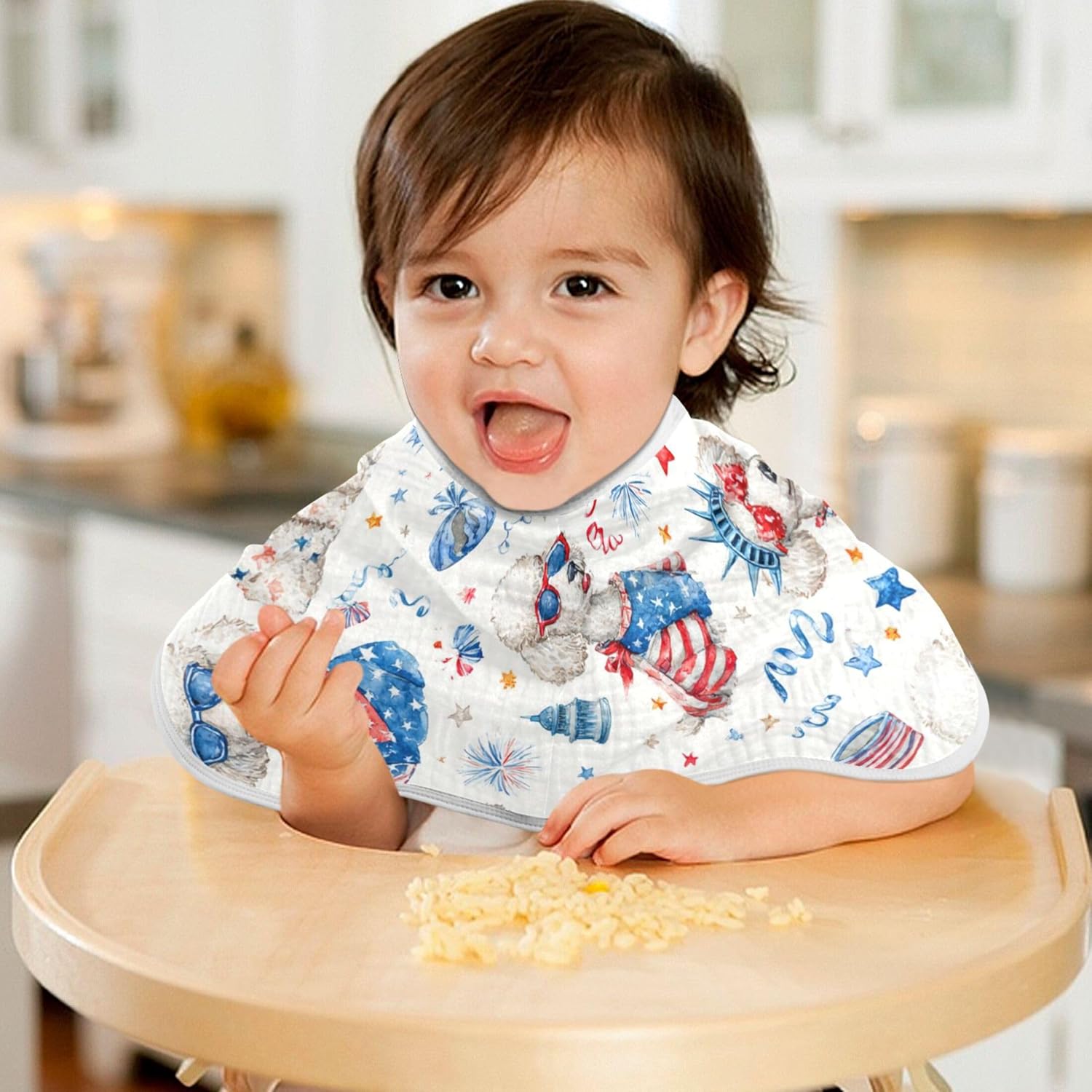 July 4th White Puppies Burp Cloths Baby Boys Girls Absorbent Soft Cotton Burping Cloths Rags 4 Pack