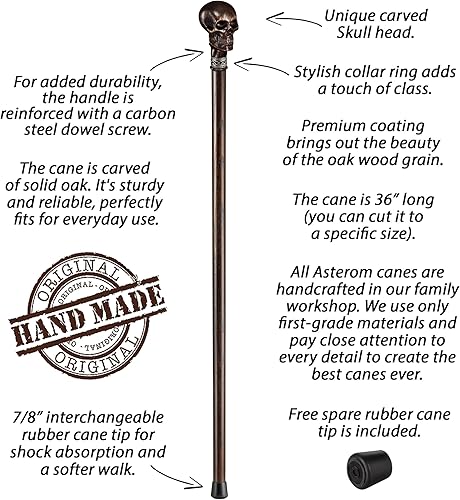 Vista 12 de Asterom Bastón de calavera – Hecho a mano – Bastón de calavera Bastón gótico de vampiro Bastones de calavera para hombres, bastón steampunk