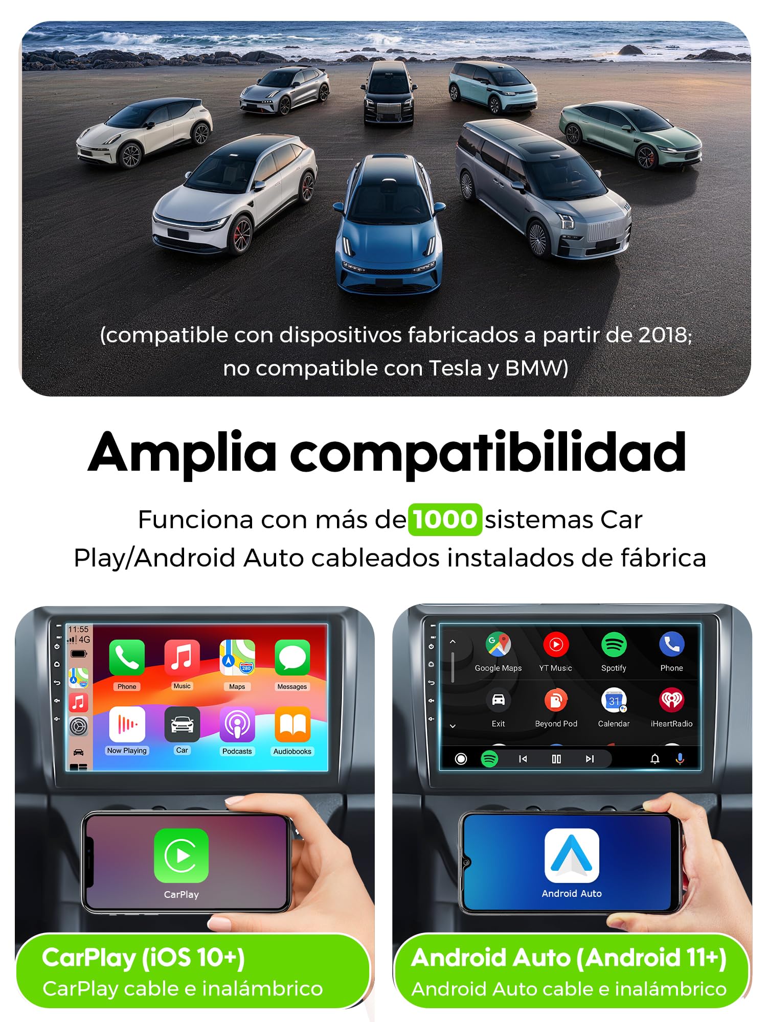 Adaptador CarPlay Inalámbrico Android Auto: Adaptador Inalámbrico 2 en 1 para CarPlay y Android Auto con USB/Tipo-C Plug & Play Convierte Cableado a Inalámbrico Compatible con iOS 10+ y Android 11+