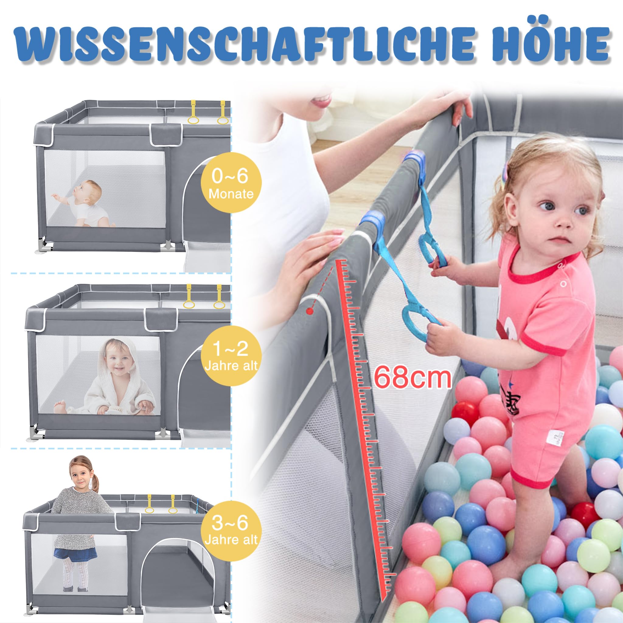 Aufun Box per bambini, in tessuto Oxford 300D, con rete traspirante, chiusura lampo (grigio scuro, 127 x 127 x 68 cm)