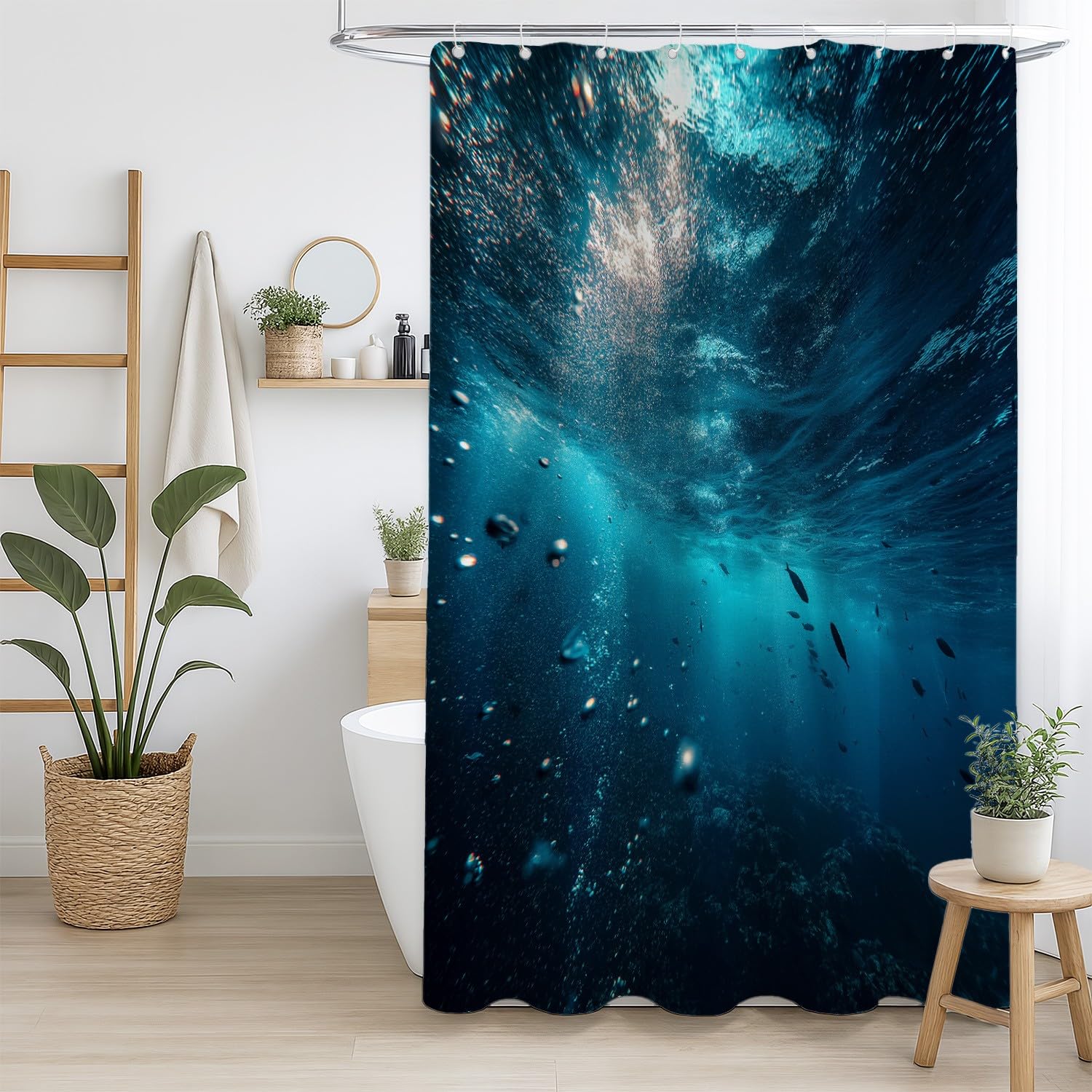 Generisch Zasłona prysznicowa 200 x 200 cm, zestaw 1 szt., miękka mikrofibra, wodoszczelna i odporna na pleśń, nadaje się do prania, do łazienki i wanny, z oczkami i haczykami, niebieska, pęcherzyki