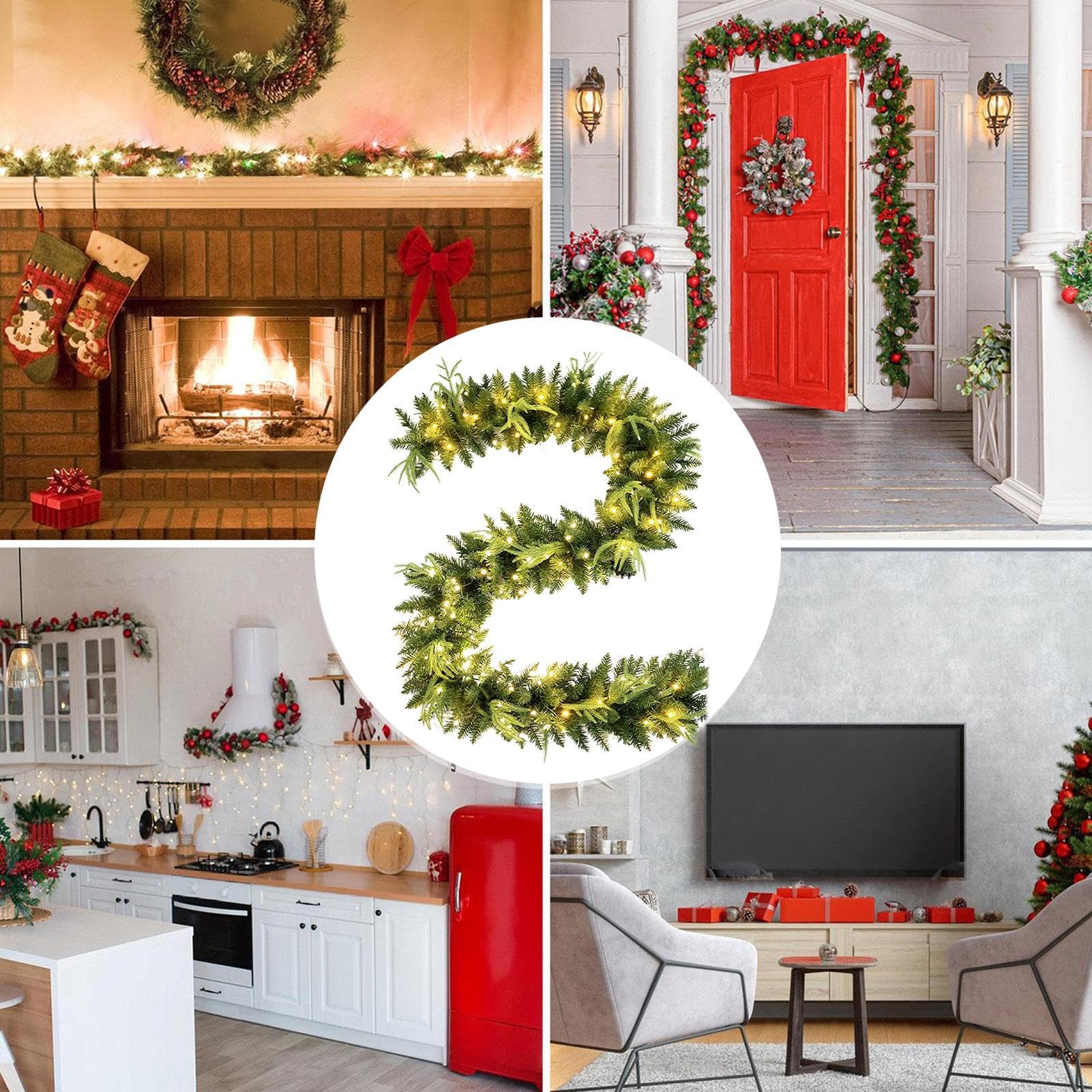 Ghirlanda natalizia con – 9,02 piedi Prelit per decorazione esterni/interni | Ghirlanda di festa illuminata per mantello, , scale, decorazione di Natale | 2,75 m Pre Illuminata Ghirlanda Natalizia Artificiale Verde Con Per Tavolo, , Mensola, Scale E Corri