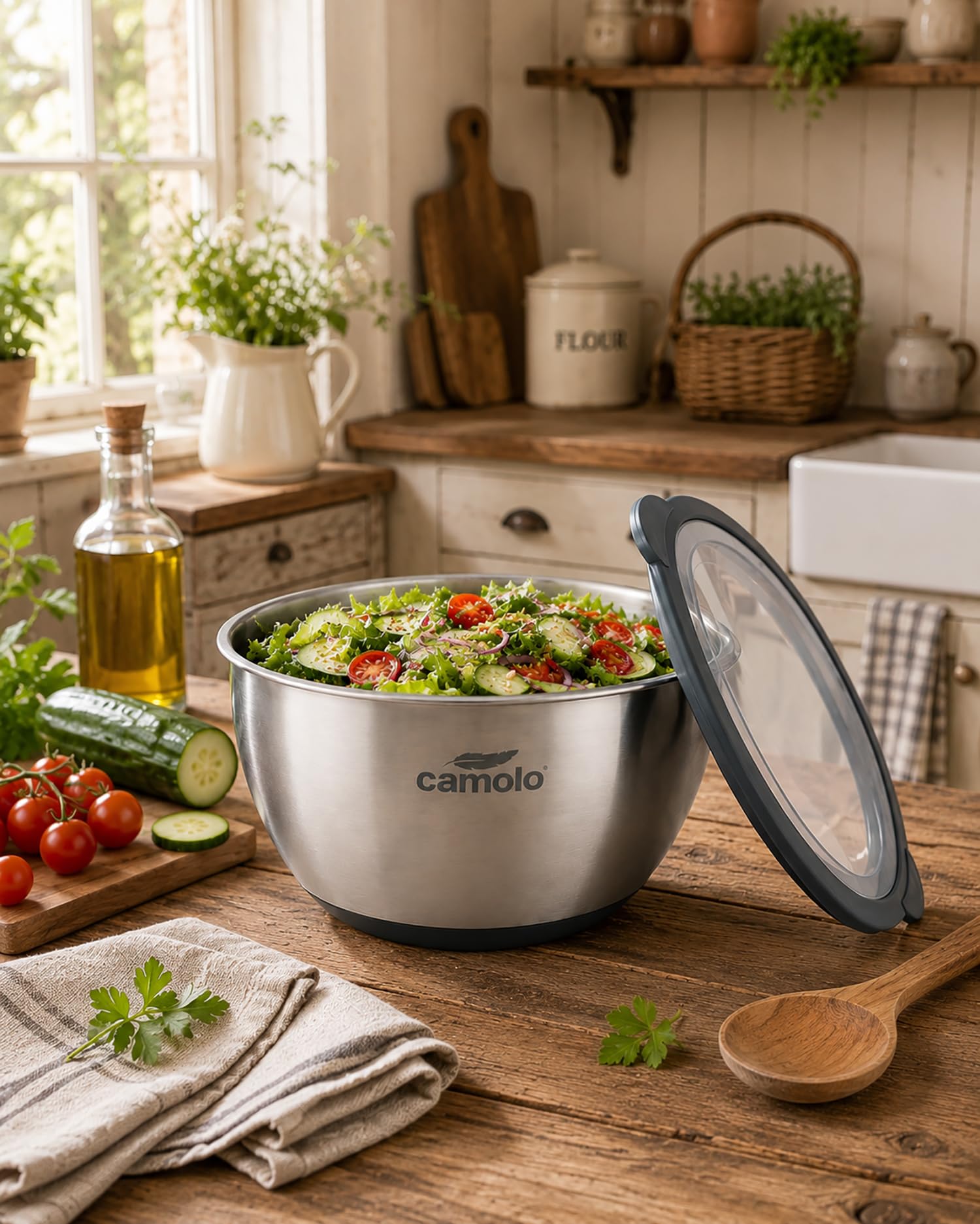 camolo Profi Edelstahl Schüssel Set mit Deckel zum Backen, Servieren, Kochen oder Aufbewahren - luftdicht verschließbar