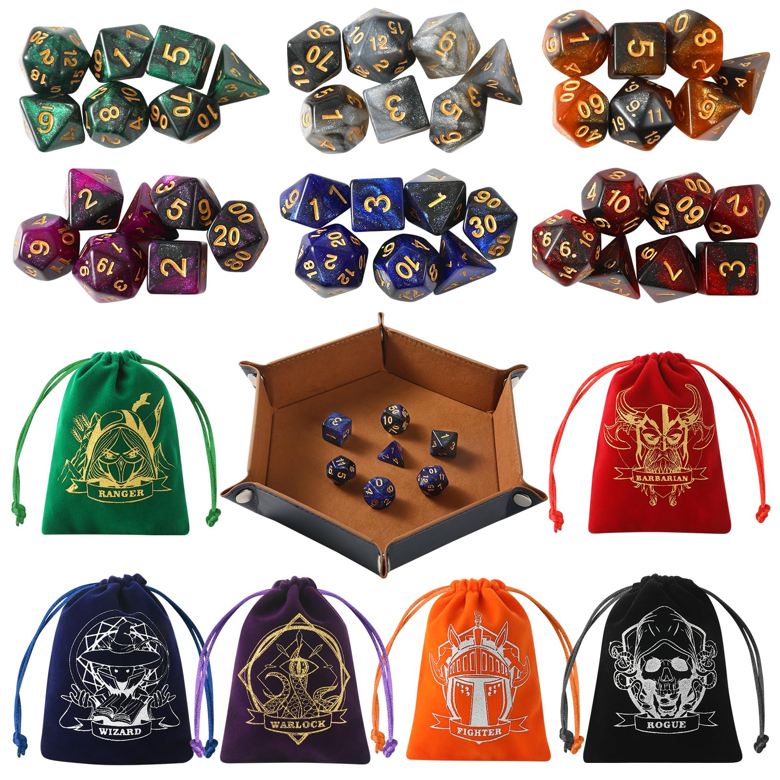 Juego de dados D&D con personaje