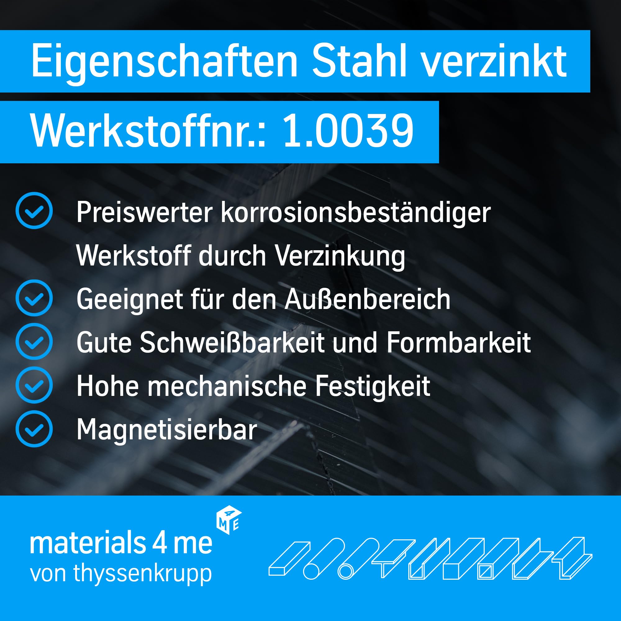 thyssenkrupp Vierkantrohr Stahl verzinkt 40x40x2 mm – 2000 mm | Stahlprofil | Rechteckrohr geschweißt | robust & vielseitig einsetzbar | Werkstoff: S235JRH
