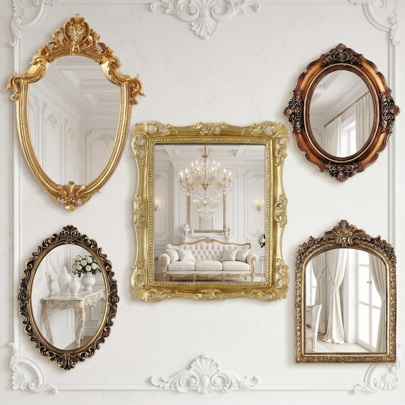 Amazon.com: Wonderjune 5 Pcs Vintage Gold Mirror Set for Wall
